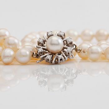 COLLIER, pärlor, lås 18K vitguld och diamanter.