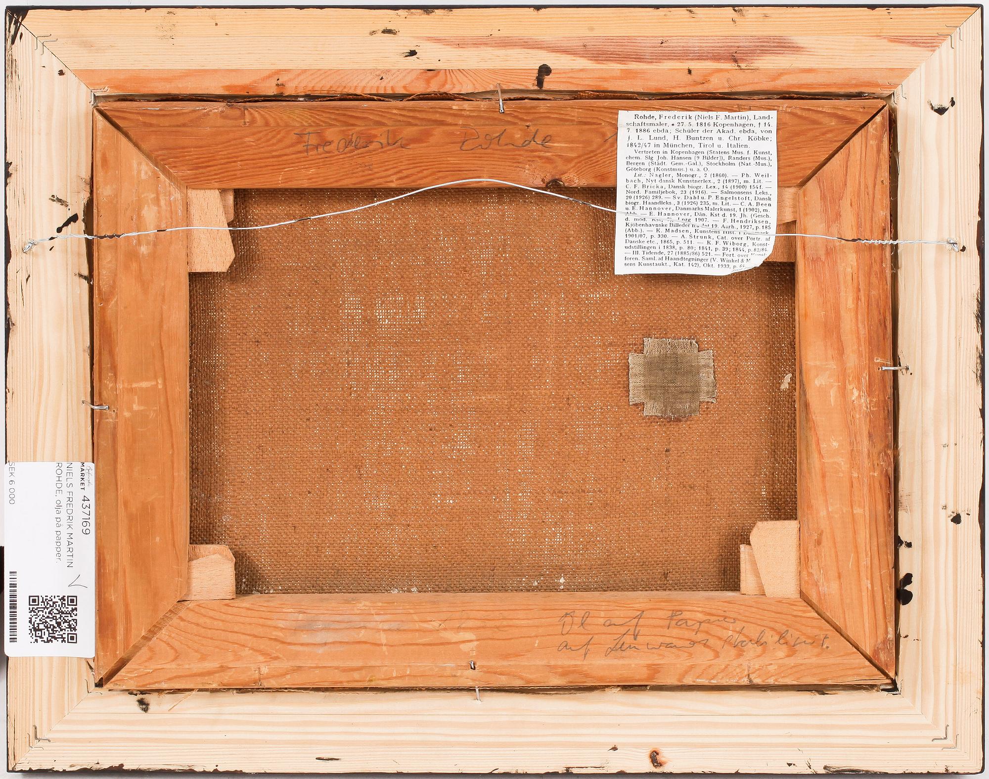 NIELS FREDRIK MARTIN ROHDE, oil on paper.