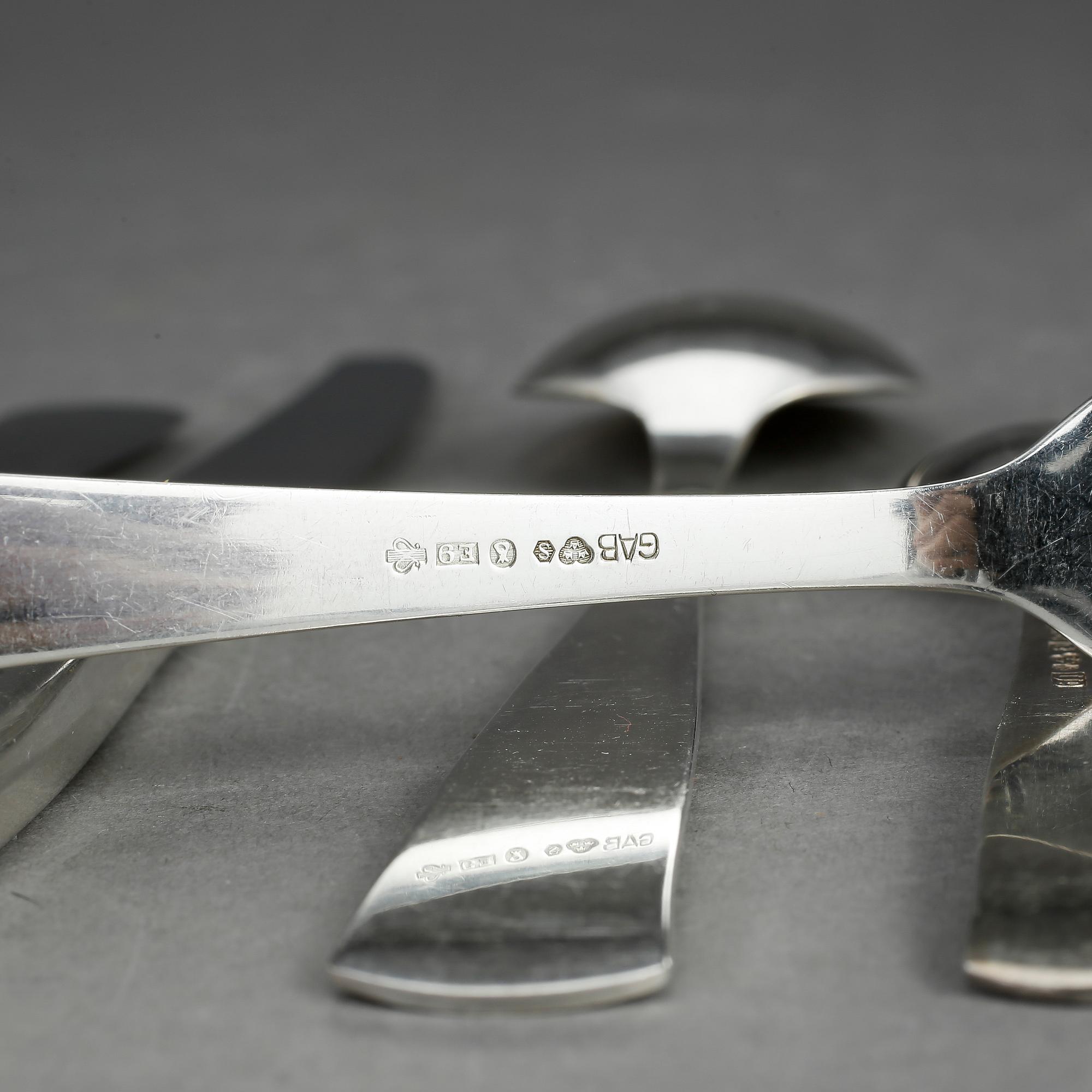 BESTICKSERVIS, 42 delar, silver, "Rosenholm", GAB, Stockholm, 1950-/60-/70-tal. Vikt exkl delar med metallblad ca 1067g.