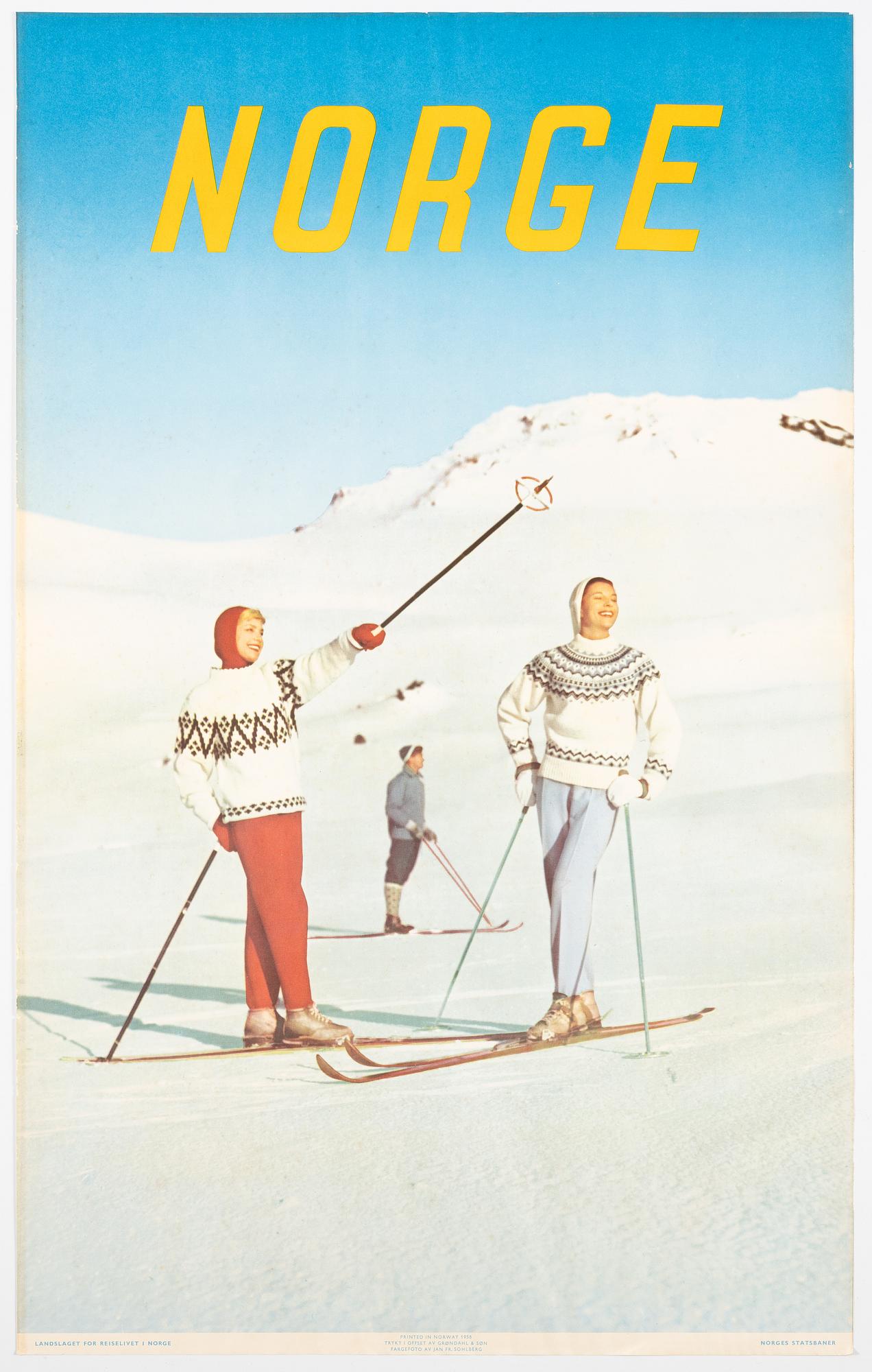 A vintage poster, 'Norge', Landslaget for reiselivet i Norge, Norges Statsbaner, 1958.