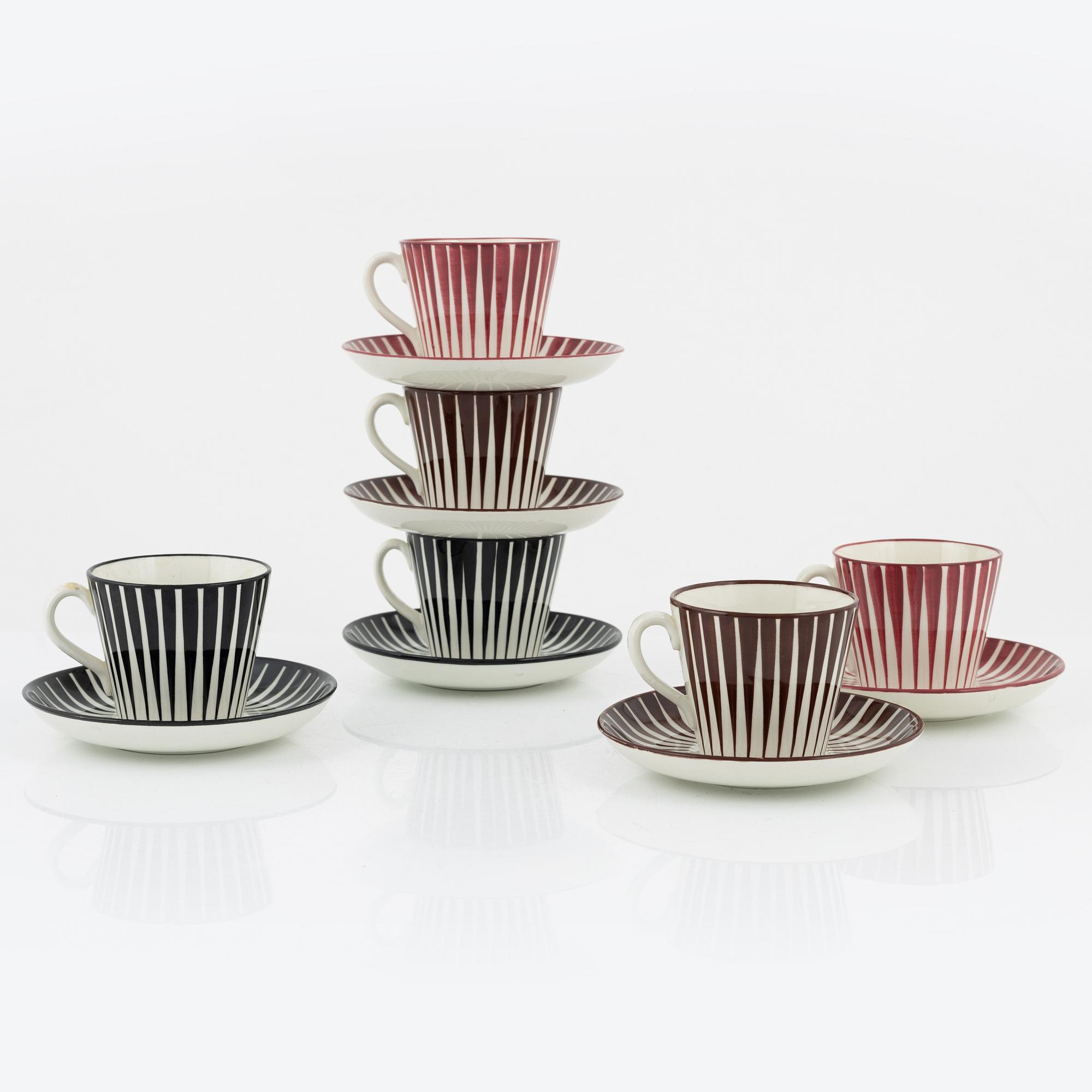 Eugen Trost, kaffekoppar med fat, 6 st, Gefle, Upsala-Ekeby.