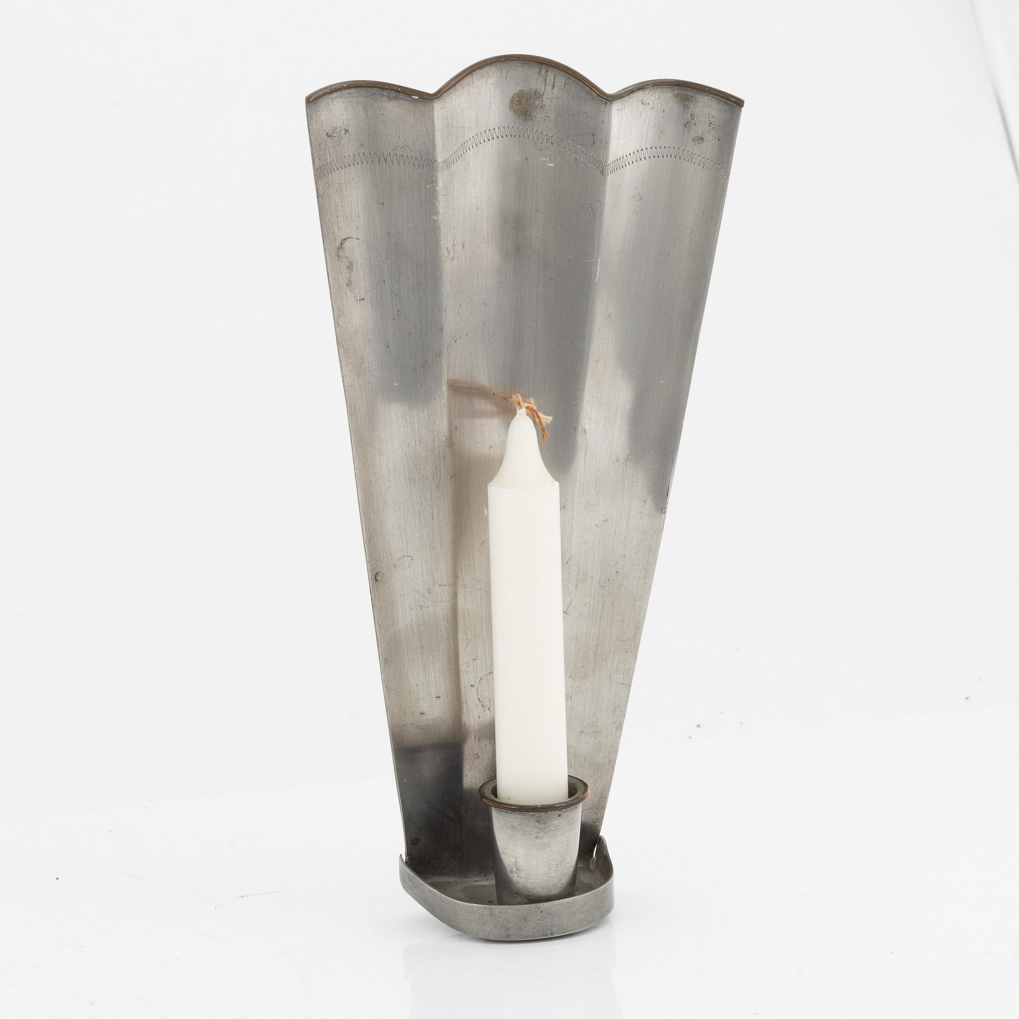 Nils Fougstedt, A pair of pewter sconces and a mirror, Firma Svenskt Tenn, 1940 and -29.