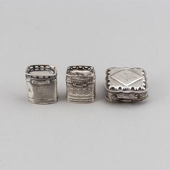 Three dutch silver snuff boxes, 19th century.