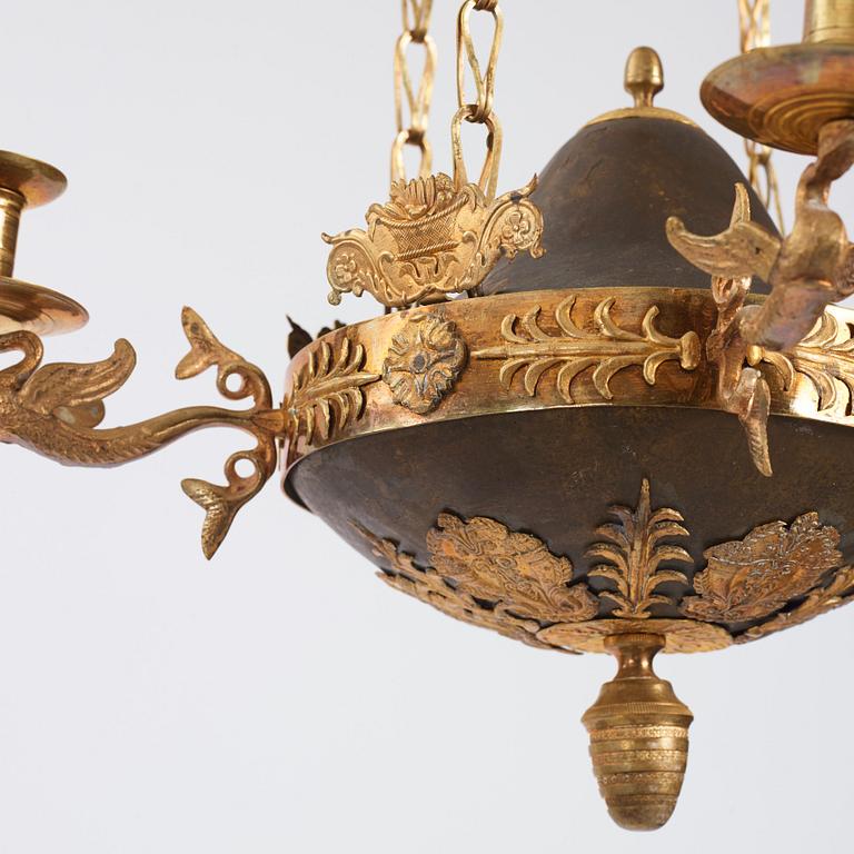 A Swedish Empire four-light hanging-lamp, first part of the 19th century.