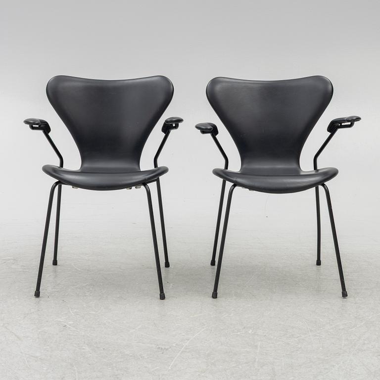 Arne Jacobsen, five 'Seven' armchairs, Fritz Hansen, Denmark, 21st century.