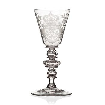 An engraved glass goblet, Kungsholmens glass manufactory, 18th Century.