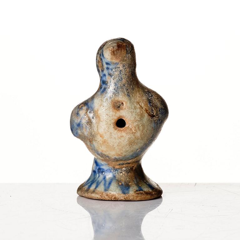 A blue and white glazed ceramic bird, probably Kashan, Persia (Iran) 12th /13th century.