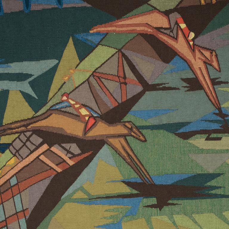 Lars Gynning, VÄVD TAPET, "Ulriksdal", gobelängteknik, ca 219 x 296
 cm, signerad Gynning PF AUBUSSON.