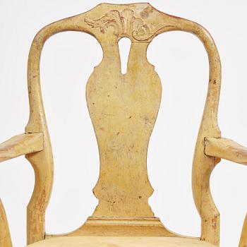 A pair of rococo open armchairs, Stockholm, later part 18th century.