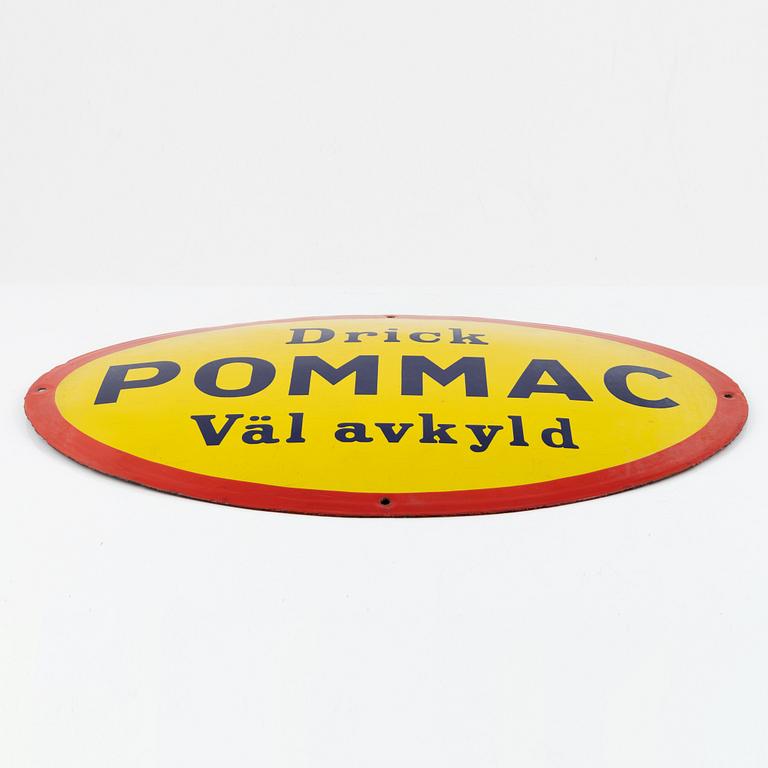 Emaljskylt, emalj, "Pommac", 1900-talets mitt.