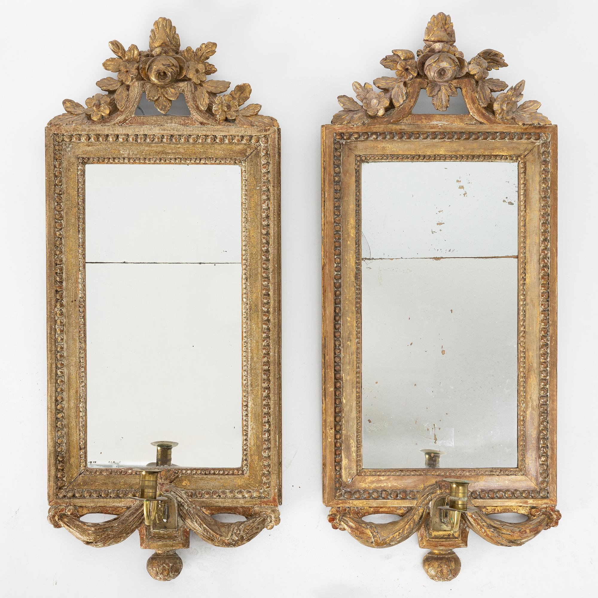 Spegellampetter, ett par, för ett ljus, sent 1700-tal, Gustavianska.