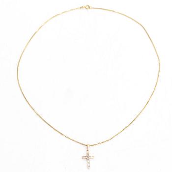 Halsband/ hänge, kors, 14K guld med diamanter tot. ca 0.19 ct.