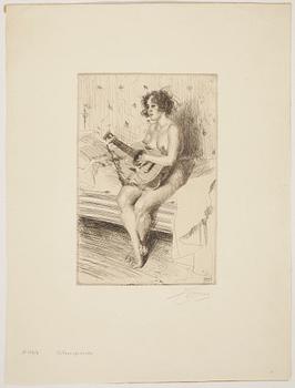 Anders Zorn · ANDERS ZORN, etsning, signerad i blyerts. Utförd 1900.