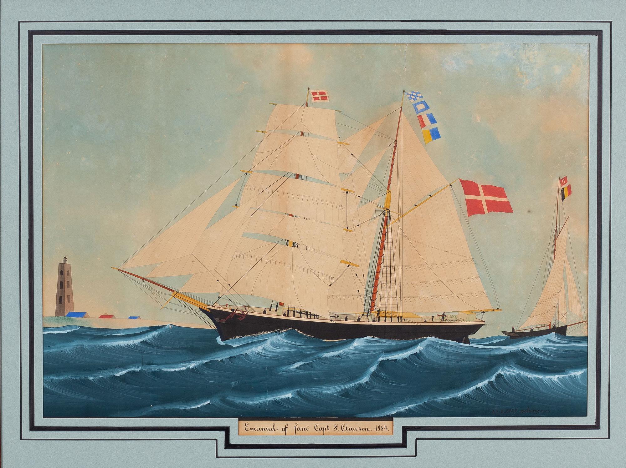 Astridus De Clerck,  Råsegelskonaren "Emanuel" af Fanå (Capt S. Clausen 1884).
