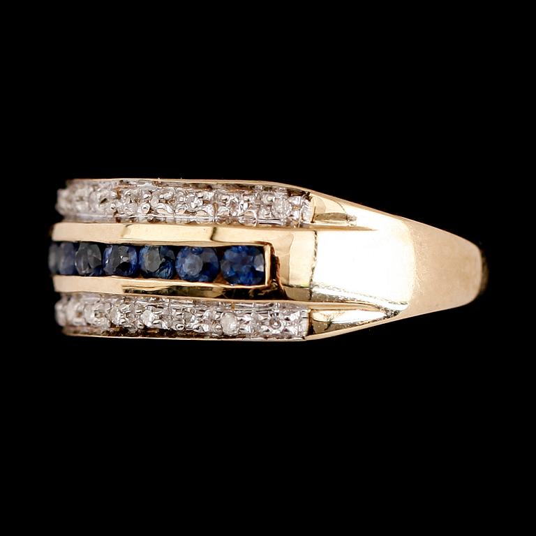 RING, 9 k guld, safirer samt briljanter tot ca 0.60 ct.