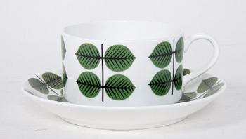 KAFFEKOPPAR, 6 st, benporslin, "Berså", Stig Lindberg, Gustavsberg, 2000-tal.