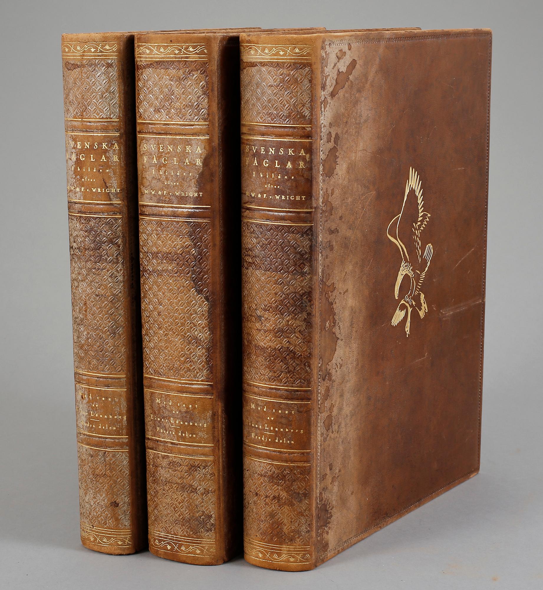 BÖCKER, 3 volymer, M., W. och F. von Wright, "Svenska Fåglar". Andra upplagan, 1929. Förlaget Svenska Fåglar.