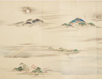 A Japanese Makimomo, ink and colour on paper, Meiji (1868-1912).