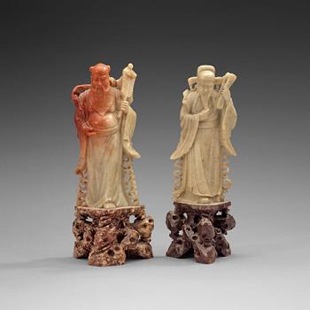 Two soapstone sculptures of immortals, late Qing dynasty, 19th Century.