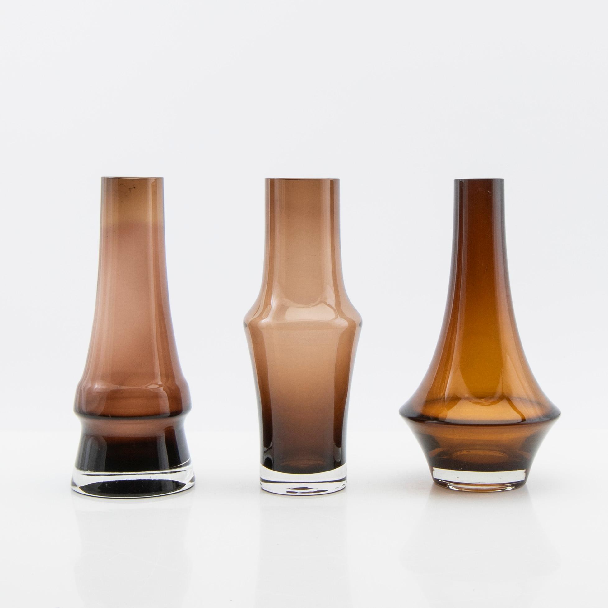 Tamara Aladin, vaser, 3 st, glas, Riihimäen Lasi, Finland, 1960/70-tal.