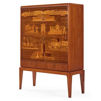 469. Erik Mattsson, "Stockholm 1", a cabinet, ed. 12/12, executed by Birger Ekman, Mjölby Intarsia for AB Harry Carlsson Stockholm, 1944.