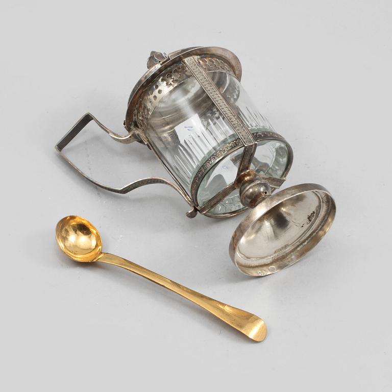 SENAPSKANNA, silver och glas, Frankrike, 1800-talets början.