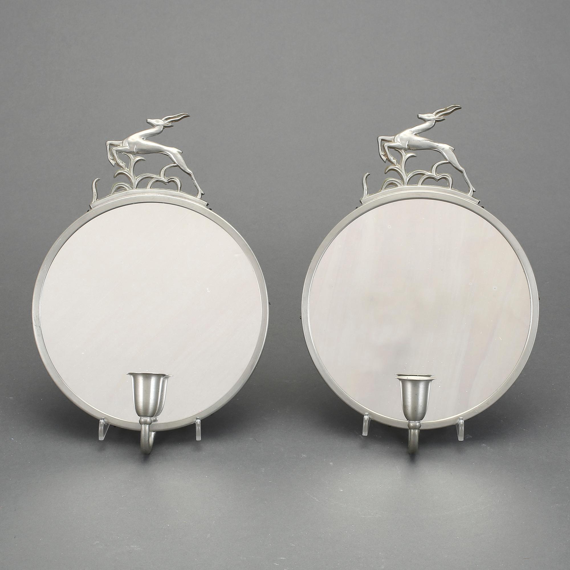 SPEGELLAMPETTER, ett par, tenn, art deco, 1900-talets första hälft.