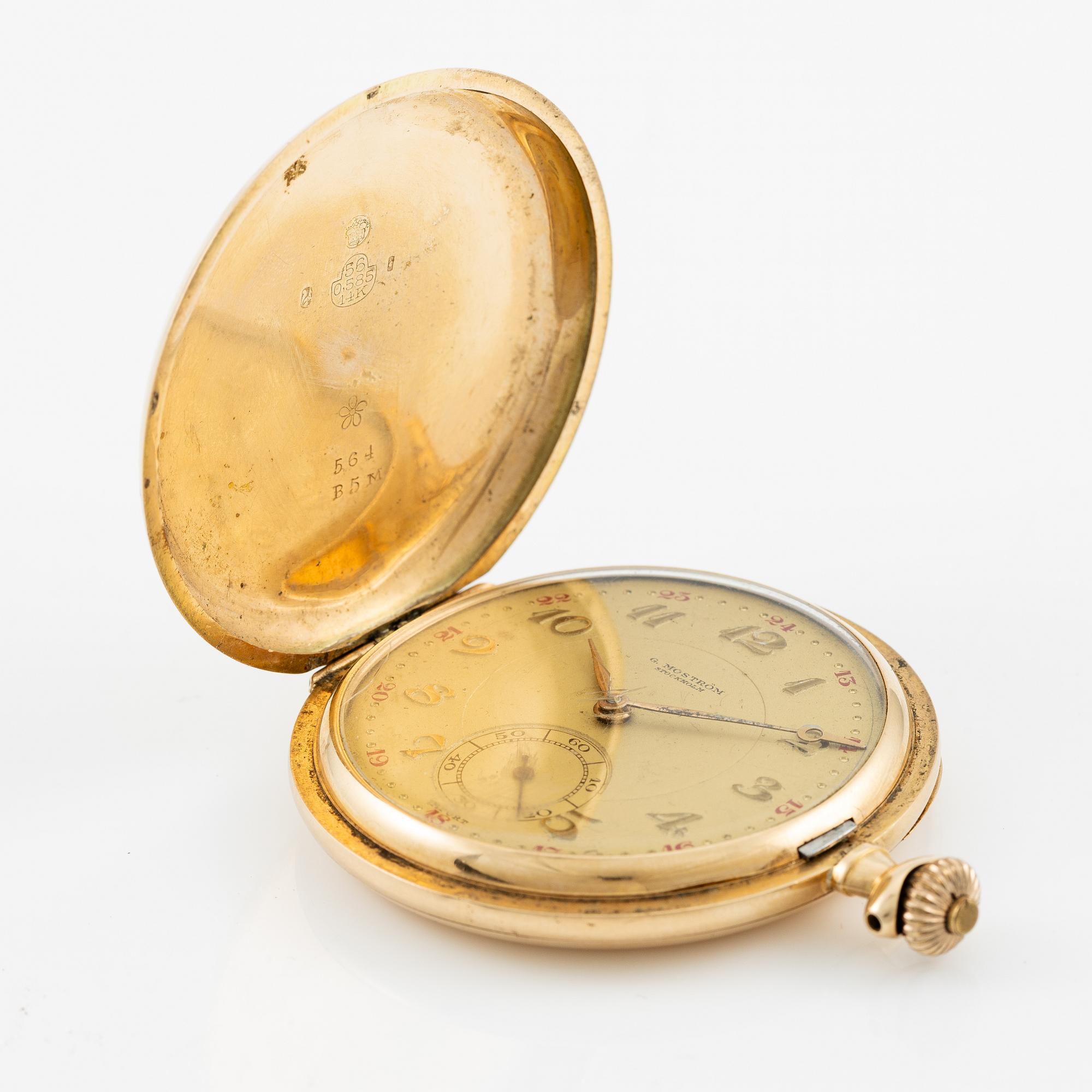 Pocket watch, "G. Moström Stockholm", 14K gold, hunter, 51.5 mm.