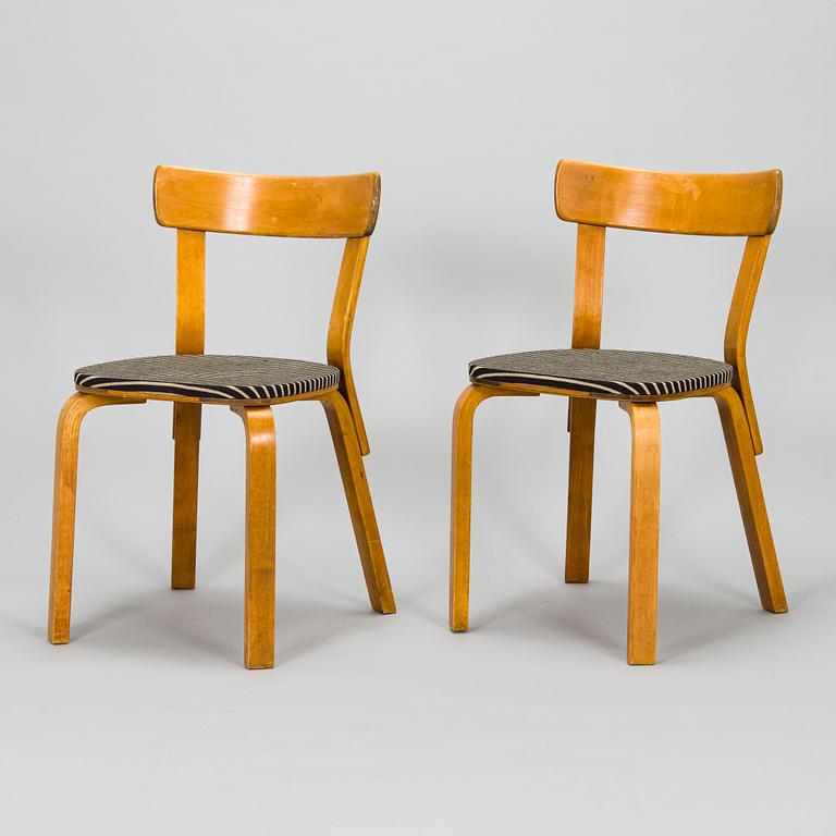 Alvar Aalto, tuoleja, 4 kpl, malli 69, O.Y. Huonekalu- ja Rakennustyötehdas A.B, 1930/40-luku.