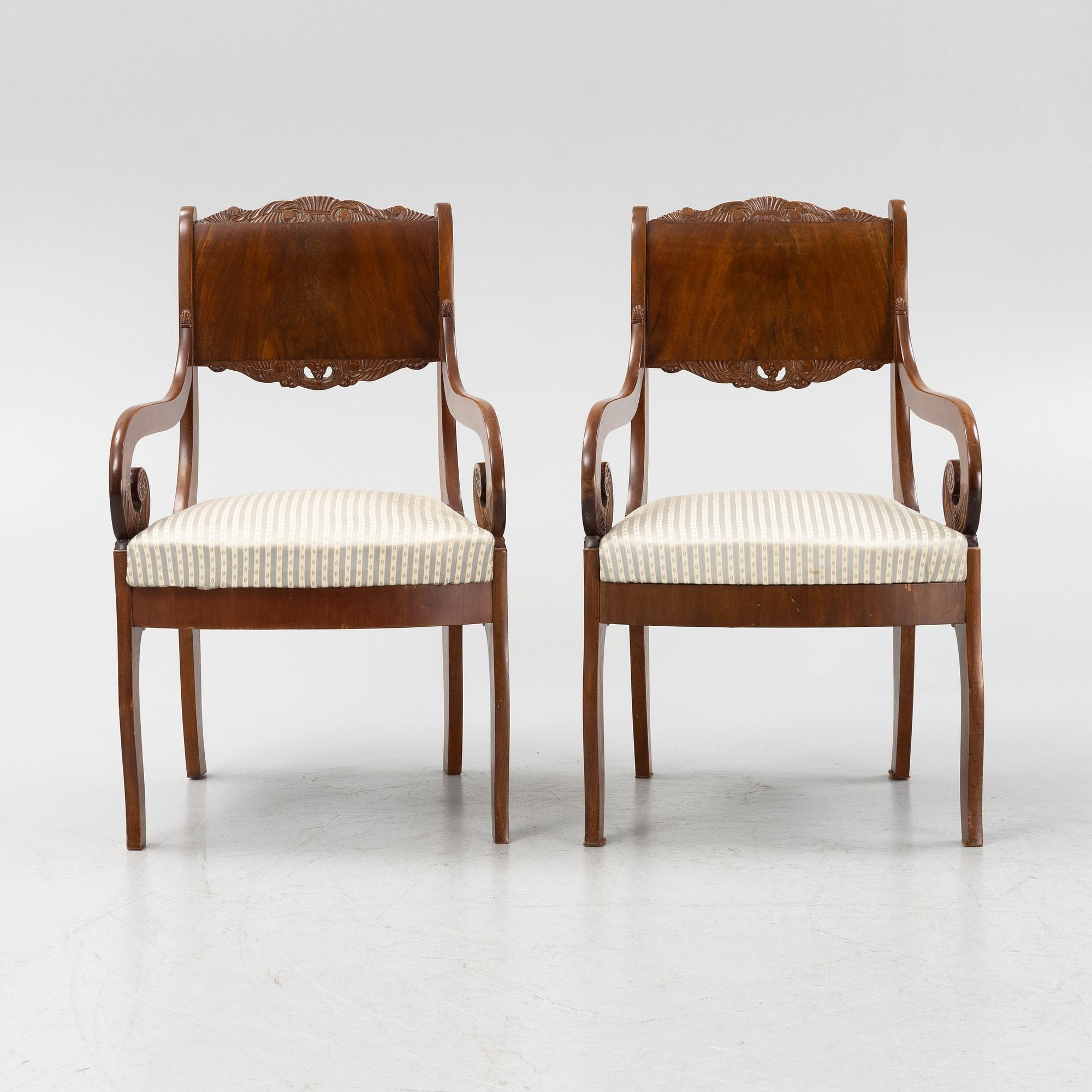 Stolar, ett par, empirestil, omkring år 1900.