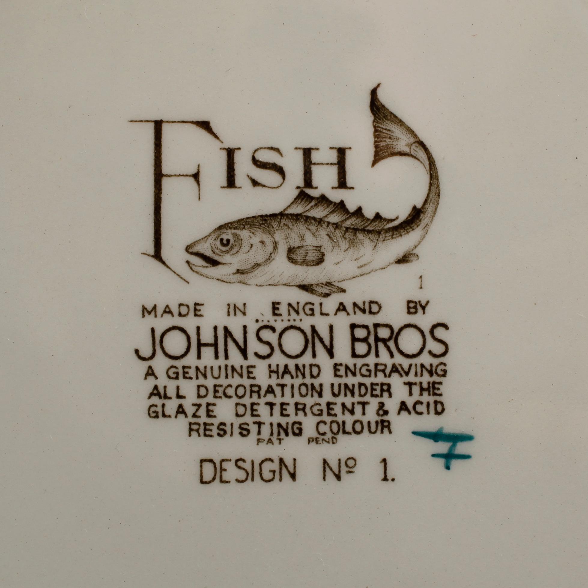 FISKSERVIS, 10 delar, porslin, "Fish", Johnson Bros, England.