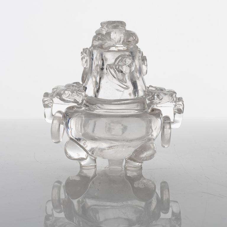 A Chinese rock chrystal tripod censer with cover, 20th century.