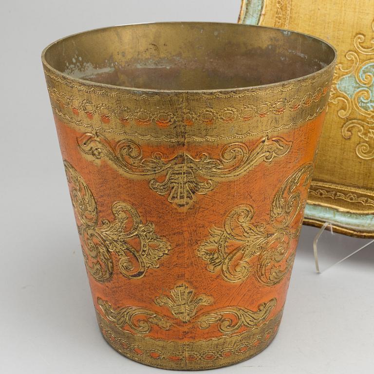 A serving tray and a waste basket, marked Florence Italy, late 20th century,