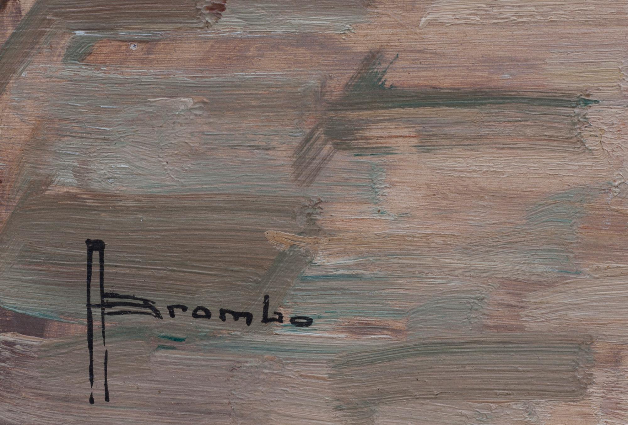 ANGELO BROMBO, olja på pannå, signerad.