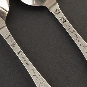 Dopskedar, 4 st silver. Bl a Magnus Frölin Eksjö (1752-60).