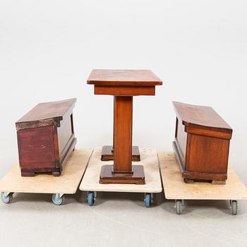 A set of table and two benches from a ship 20th century.