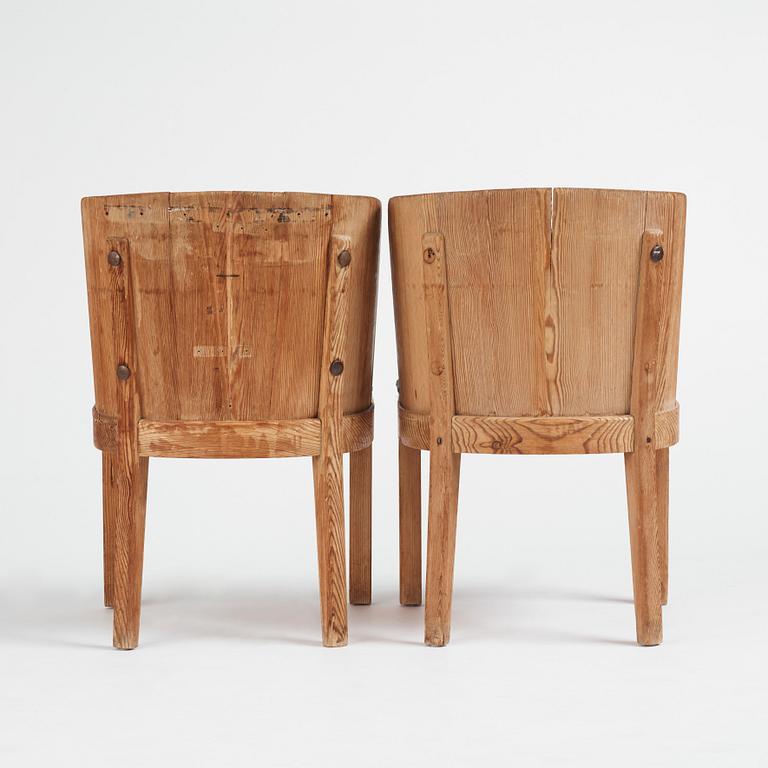 Axel Einar Hjorth, a pair of "Lovö" stained pine chairs, Nordiska Kompaniet, 1930s.