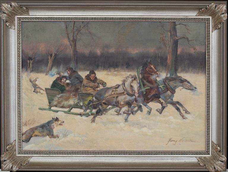 JERZY KOSSAK, oil on canvas, signed.
