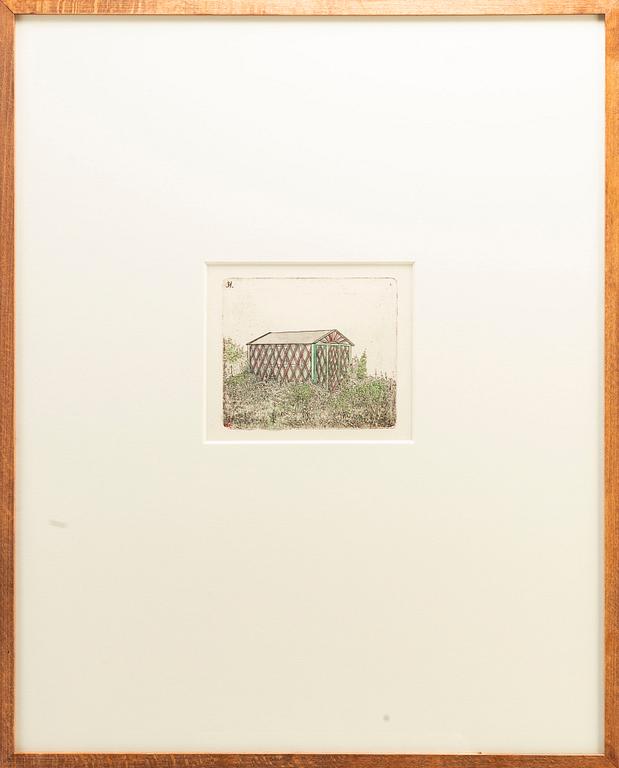 STEN EKLUND, hand colored etching, signed.