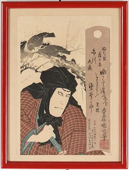 TRÄSNITT, 2 st, Japan, Kunidsada och Kunichika, 1800-tal.