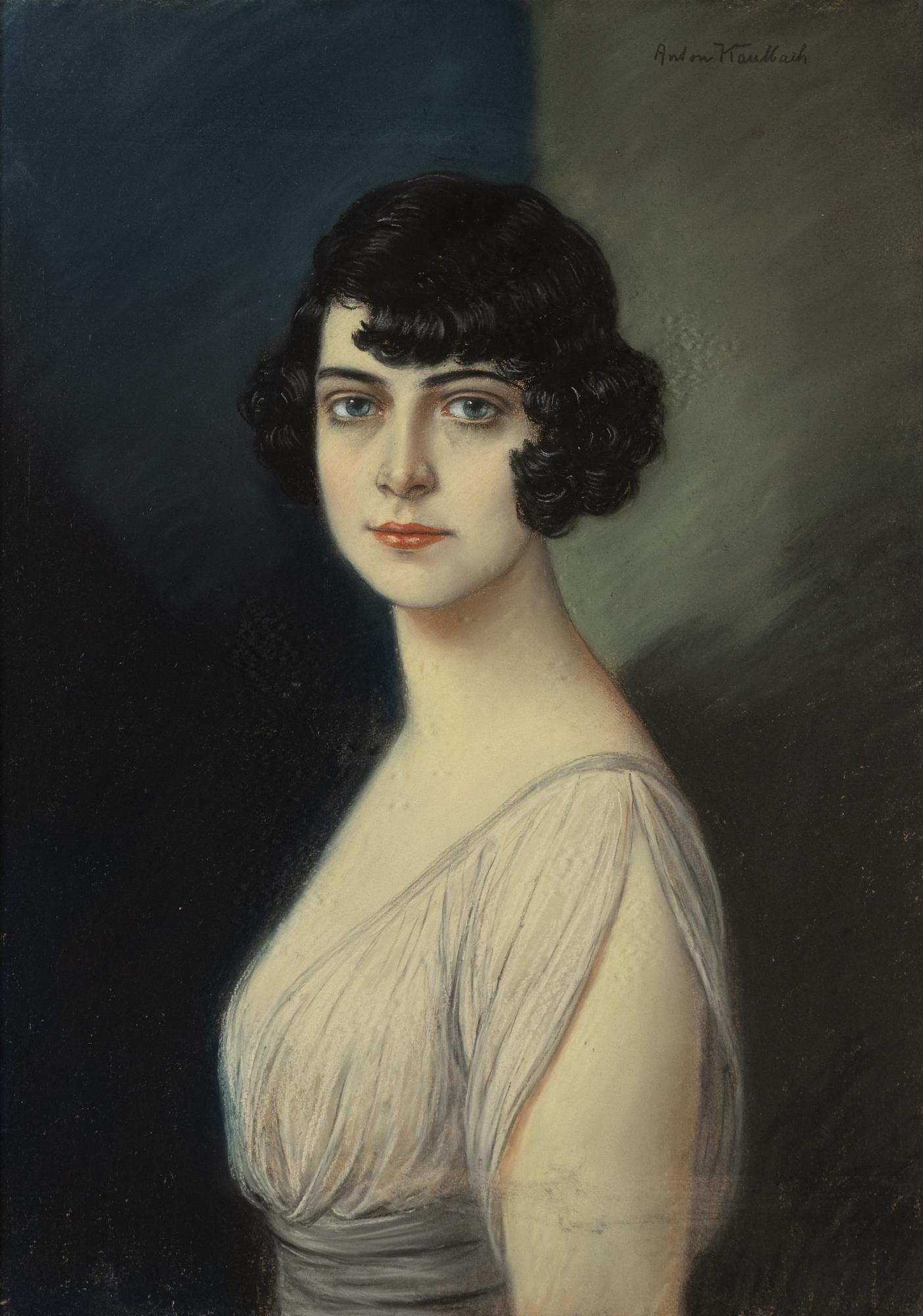 Anton Kaulbach, pastell, porträtt, signerad.