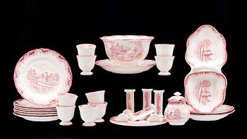 MATSERVIS, 155 delar, flintgods, "Bengali röd", Rörstrand, 1940-tal.