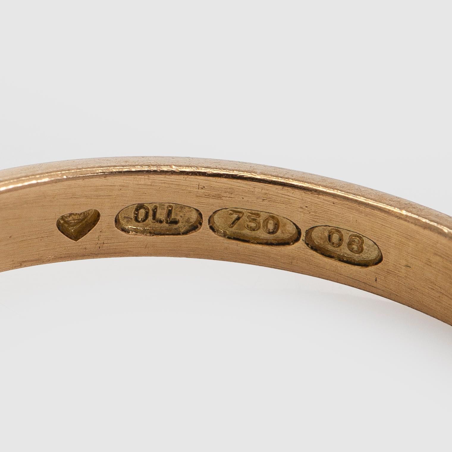 Sormus, briljanttihiottu timantti n. 0,70 ct, 18K kultaa, Kultajousi, Helsinki 1991.