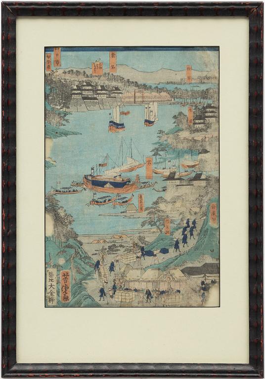 Utagawa Yoshitora, Harbour scene from the series 'Famous places on the Tokaido Road'.