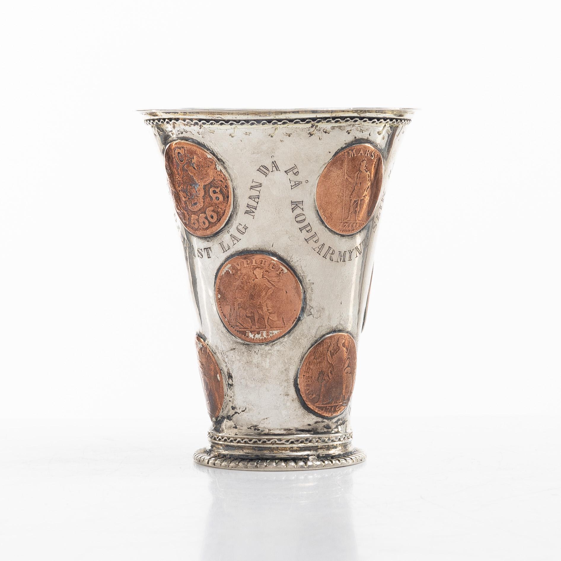 A Swedish 18th century parcel-gilt silver beaker, unmarked.