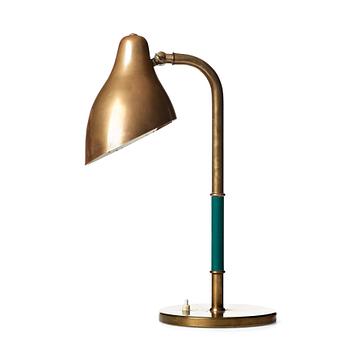 267. Vilhelm Lauritzen, a brass and vinyl table lamp, Louis Poulsen, Denmark.