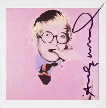 ANDY WARHOL, bookplate, boksida, Porträtt av David Hockney, sign.