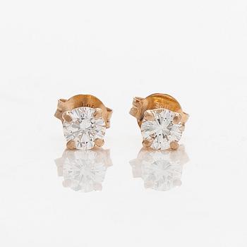 Örhängen, 14K guld med briljantslipade diamanter.