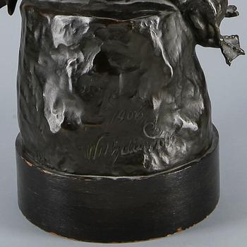 SKULPTUR, patinerad brons, okänd konstnär, signerad och daterad 1906.