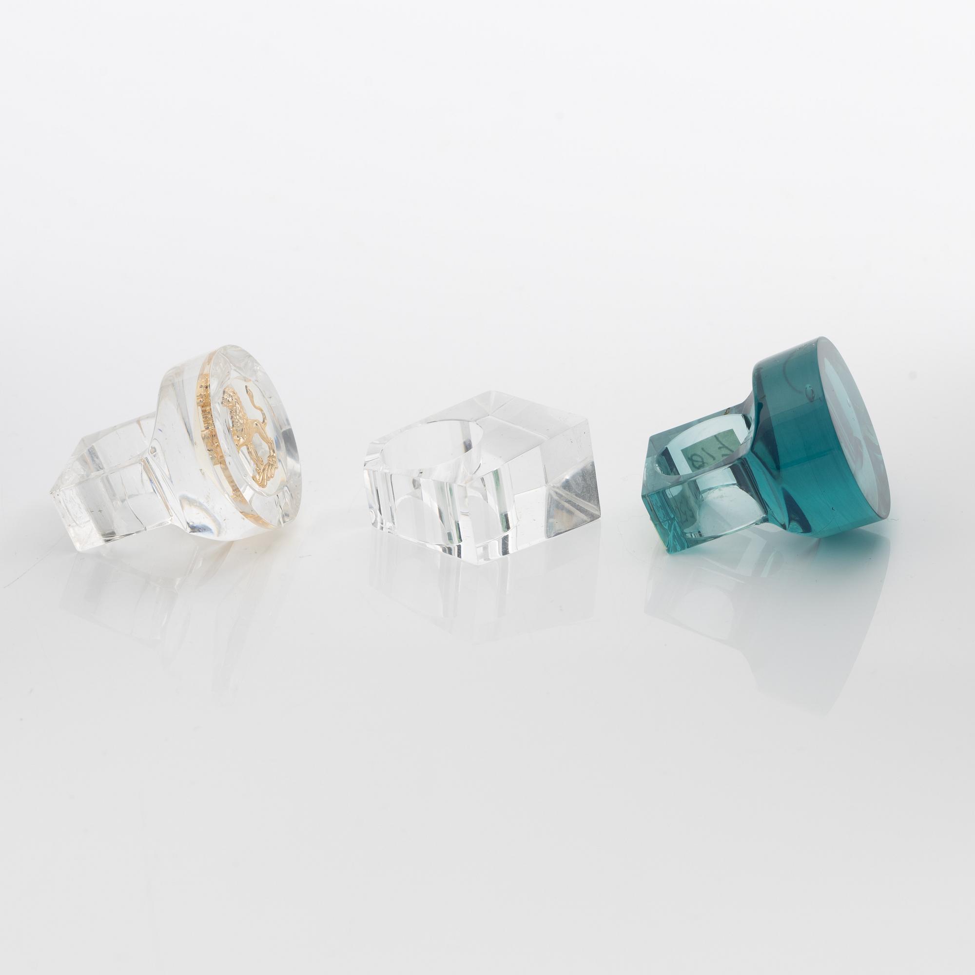 Siv Lagerström, tre ringar, akrylplast, 1970-tal.